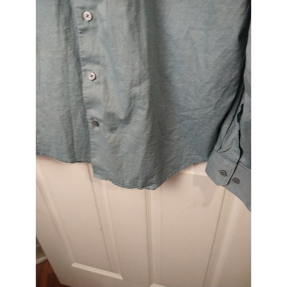 Express Men 1MX Fitted Long Sleeve Collared Button Teal Shirt. Size L - Picture 6 of 12